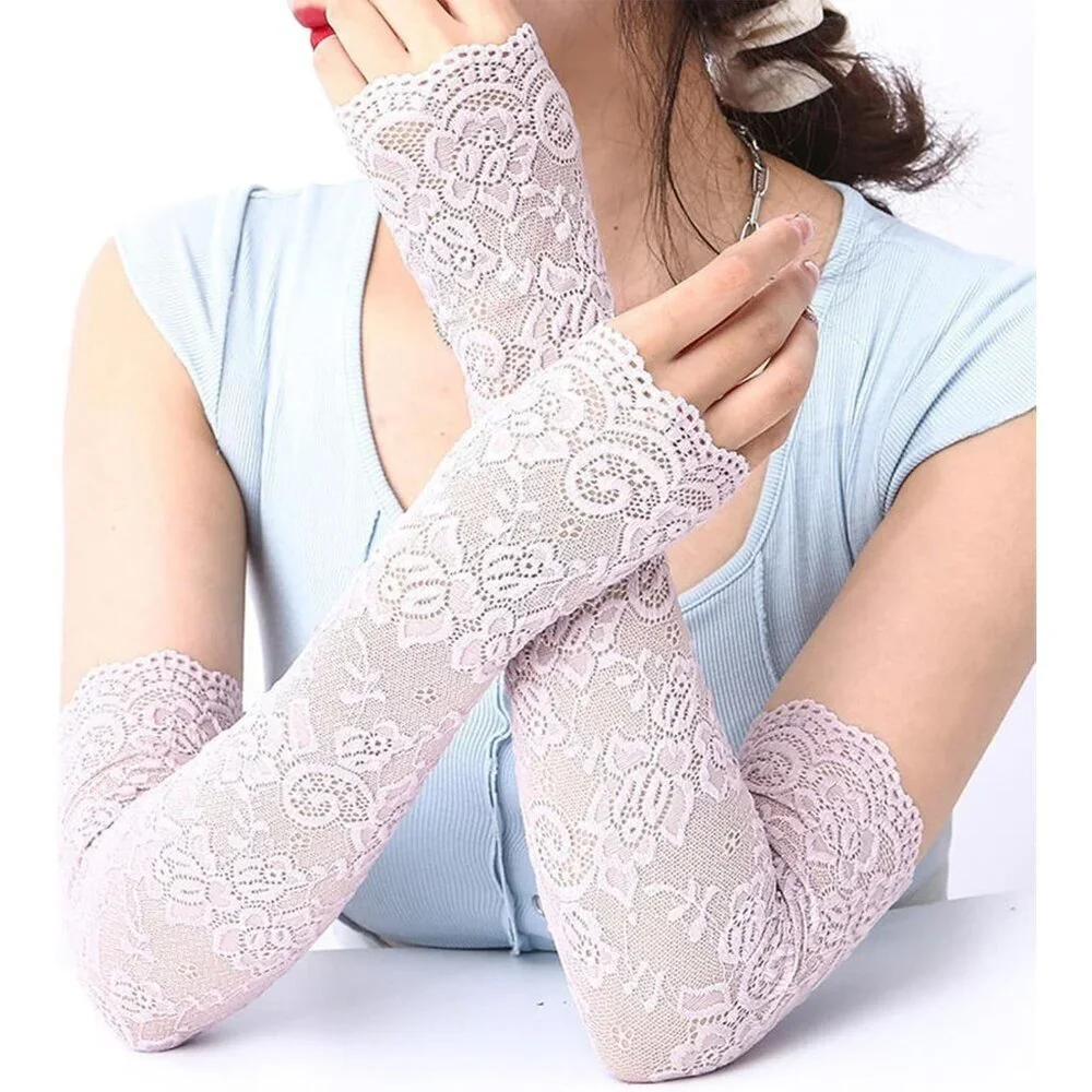 Women's 1 Purple Fingerless Lace Arm Sleeves Gloves Wedding Dress Party Prom